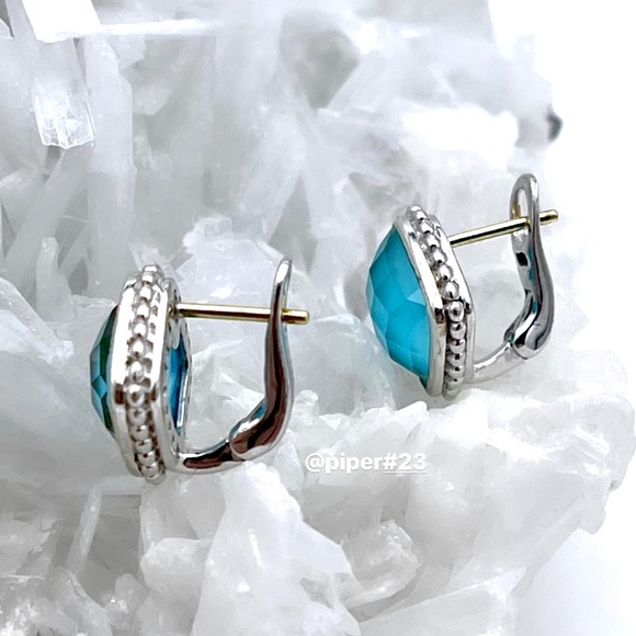 EUC Judith Ripka JR TWO Sterling Silver 18K Gold Turquoise Doublet Stud Earrings - Picture 8 of 11